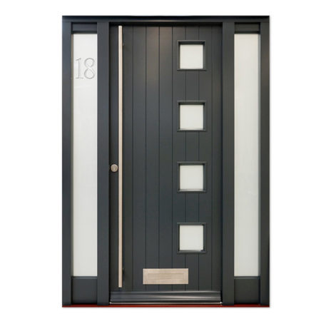 contempoary timber entrance door with etched glazing