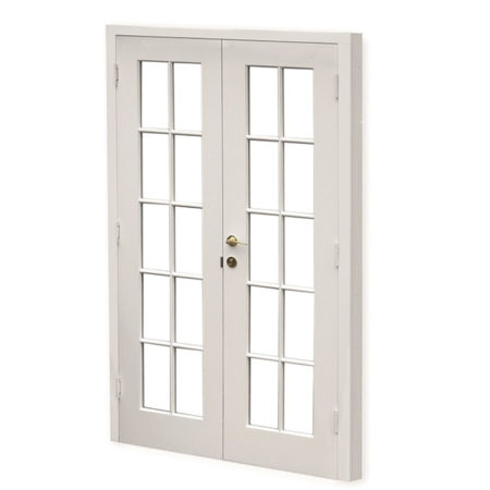 historic timber french doors with one handle opening