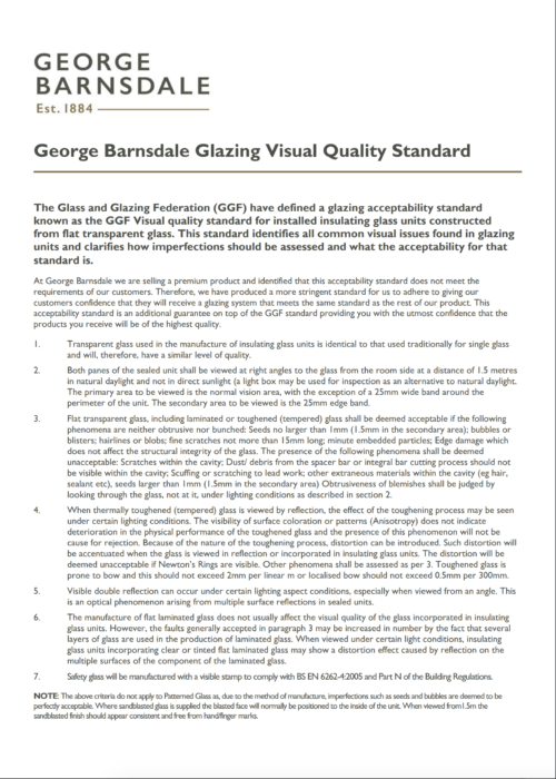 Glazing Visual Quality Standard