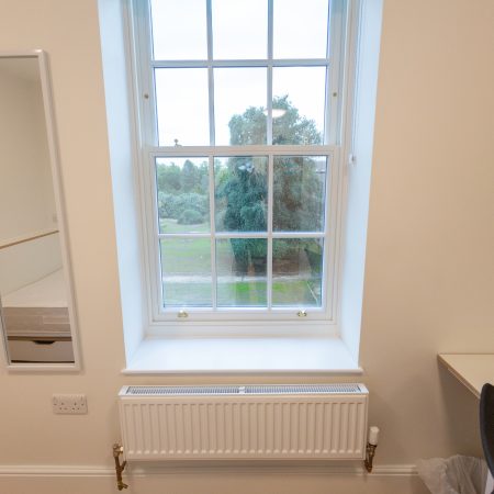 Close up of spiral sliding sash window in student bedroom in Nottingham