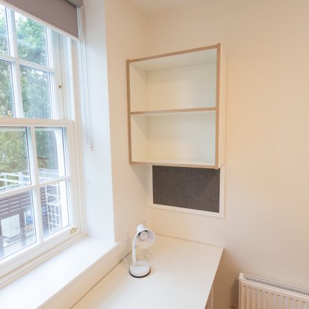 Sliding sash window set in front of desk area in Florence Boot Hall University of Nottingham