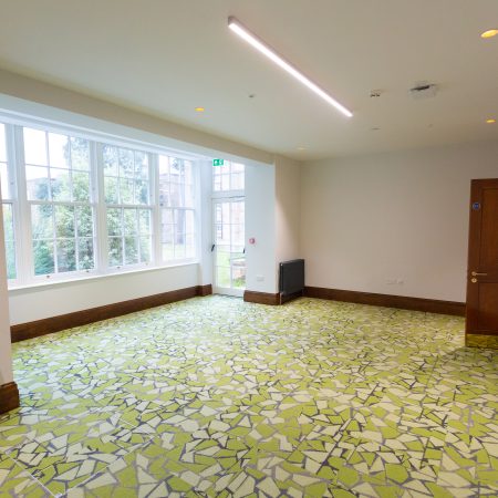 communal room sliding sash windows and fire escape door in timber and glass