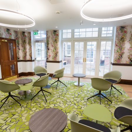 Communal area in university with George Barnsdale french doors, sliding sash window and fire escape door to match