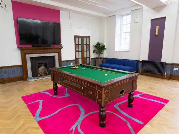 games room with sliding sash window and pool table at University of Nottingham