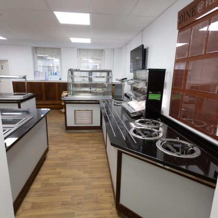 University canteen refectory with servery and two historic style sash windows