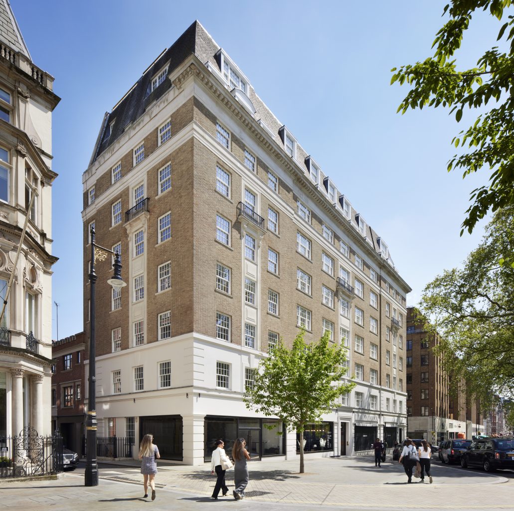 Picture of Twenty Berkeley Square in London showing front and side of the art deco building with George Barnsdale timber sliding sash windows.