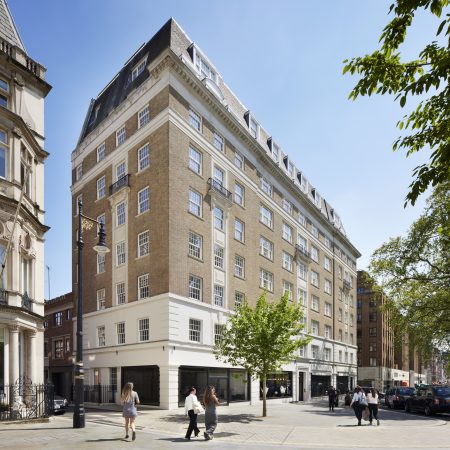 Picture of Twenty Berkeley Square in London showing front and side of the art deco building with George Barnsdale timber sliding sash windows.