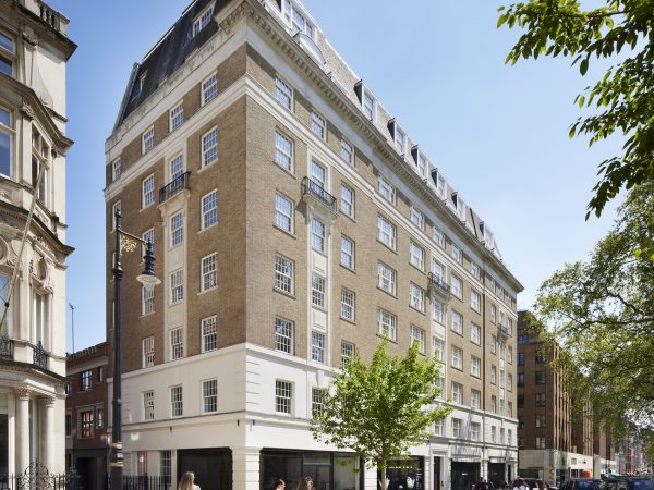 Picture of Twenty Berkeley Square in London showing front and side of the art deco building with George Barnsdale timber sliding sash windows.