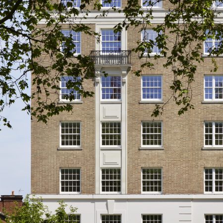 Art deco building twenty Berkeley Square front view. George barnsdale timber sliding sash windows