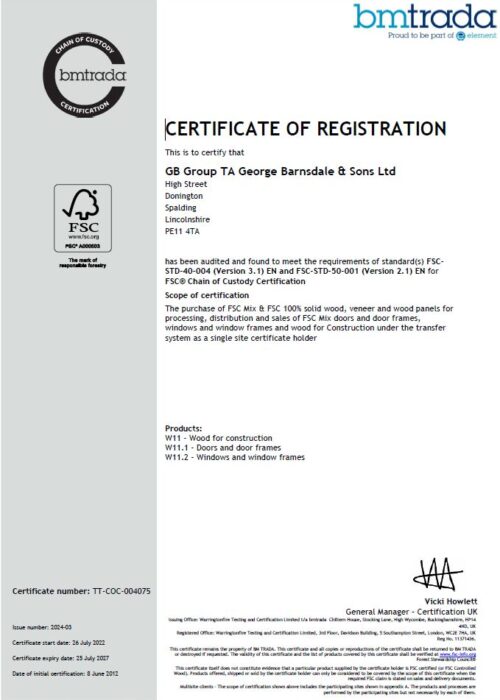 FSC Chain of Custody Certificate